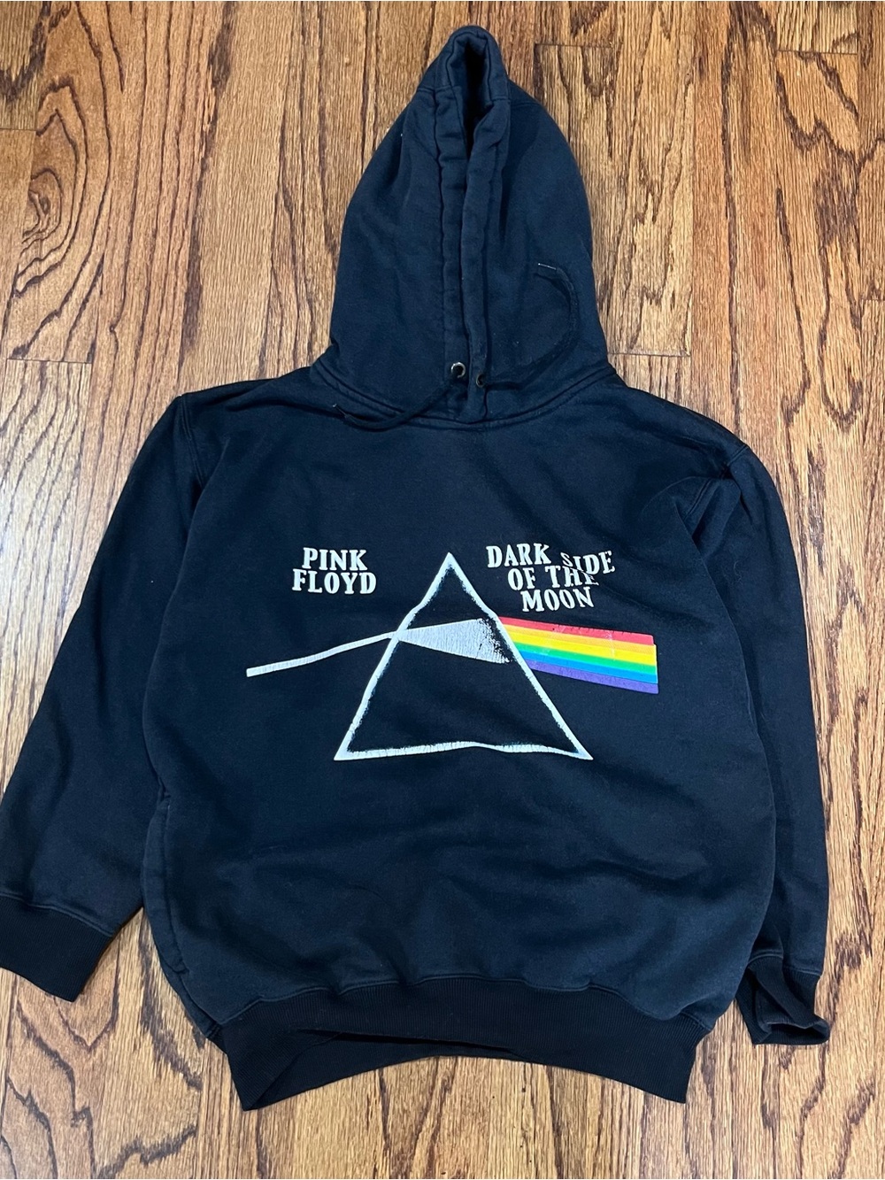 Pink Floyd Black Crewneck Hoodie with Prism Rainbow Graphic